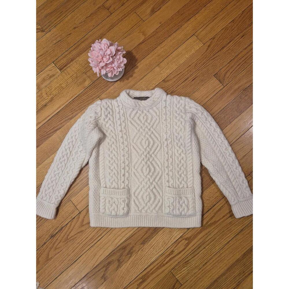Inis Crafts Ireland Childs Sweater,Heavy 100% Merino Wool,Hand Crafted,Cable Md